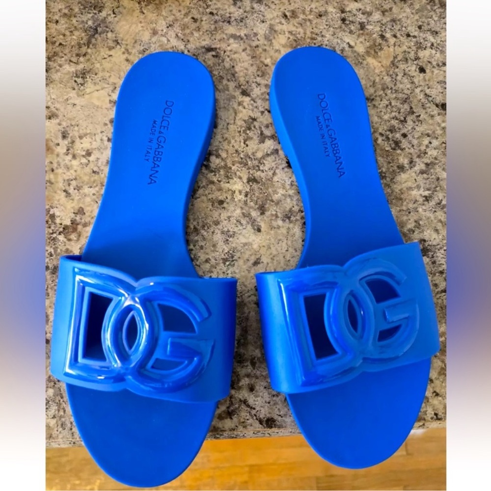 Dolce & Gabbana Vibrant Blue Logo Sandals